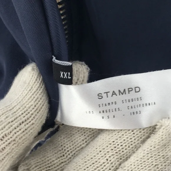Stampd Mens Bomber Jacket Full Zip Hidden Pockets Blue Interior Straps Sz XXL